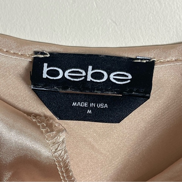 Bebe SATIN COWL NECK SLIP MIDI DRESS in bronze champagne silky retro size medium - Picture 11 of 14